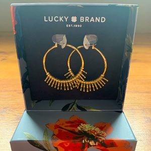 Gold fringe hoop earrings